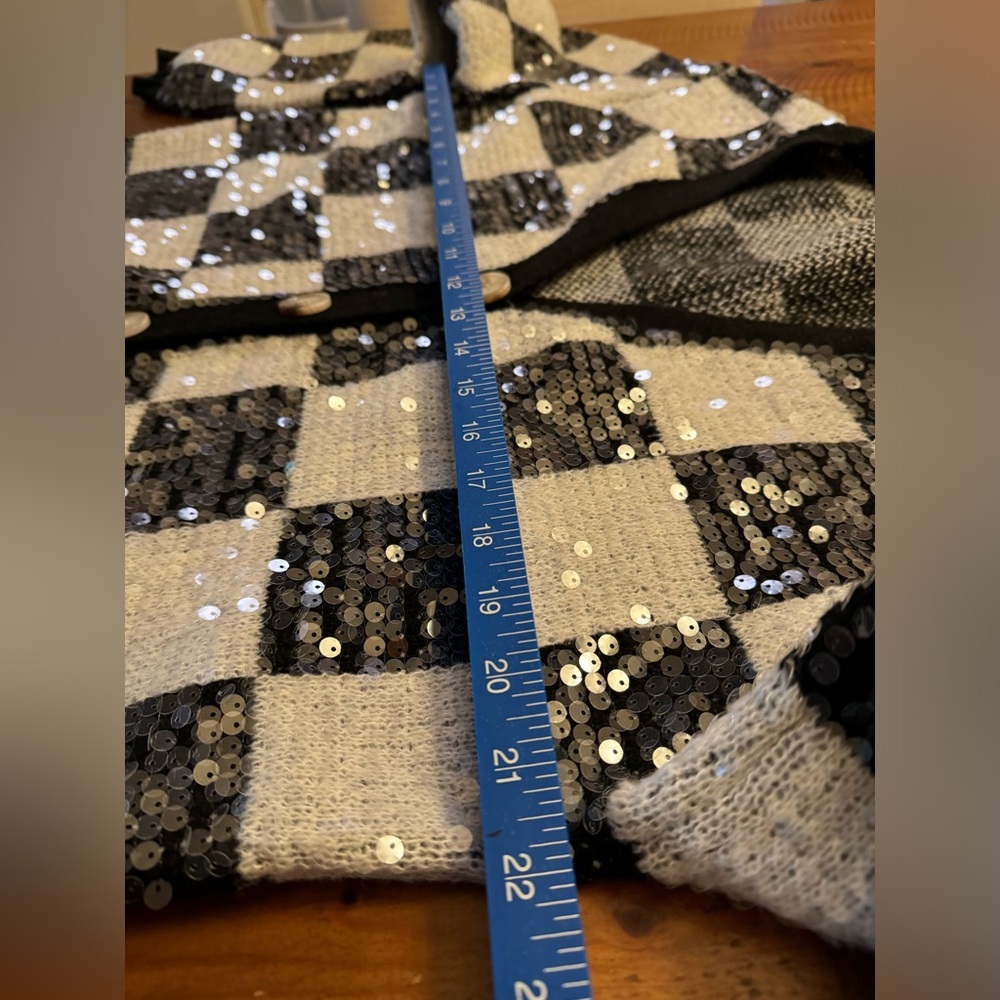 BiBi Black and White Checkered Sequin Cardigan - Picture 6 of 10